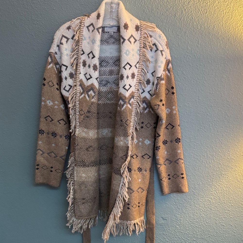 Lucky Brand Western Style Fringe blanket sweater jacket - Picture 6 of 9